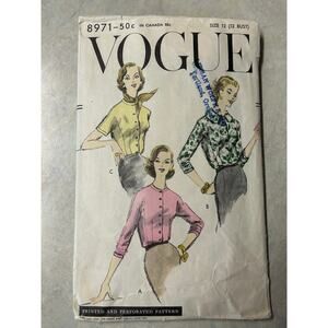 Vintage 1950's Vogue Pattern #8971 Women's Blouse Size 12 HTF